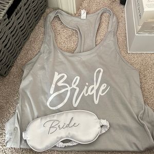 Bride racer back tank worn once.With new bride eye mask with cooling gel insert